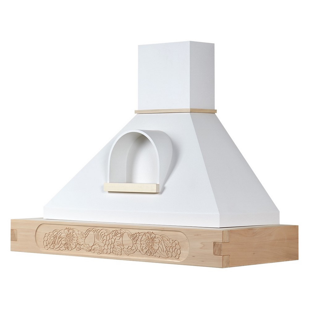 Cappa classica rustica legno FRUTTA L 120 Toulipie grezzo, con nicchia bianco, motore inox 390 mc/h